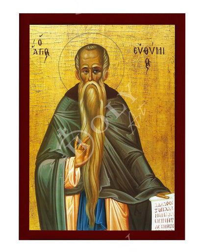 Saint Euthymius icon, Handmade Greek Orthodox icon of St Efthymios the Great, Byzantine art wall hanging icon wood plaque, religious decor - TheHolyArt