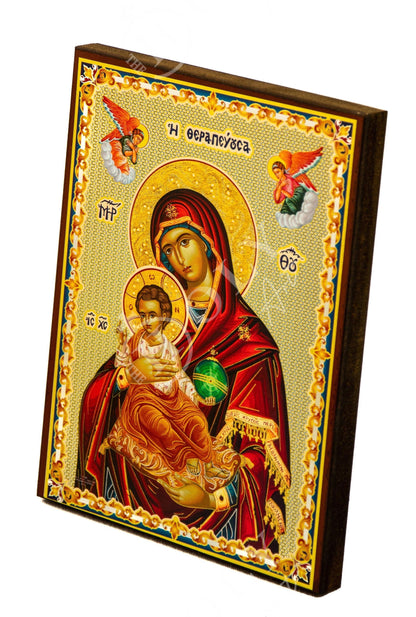 Virgin Mary icon Panagia, Handmade Greek Orthodox Icon, Mother of God Byzantine art wall hanging, Theotokos religious wood plaque - TheHolyArt