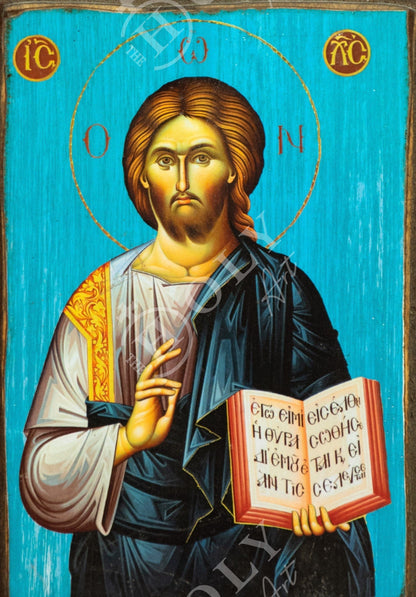 Jesus Christ icon, Handmade Greek Orthodox icon, Byzantine art wall hanging of our Lord on wood plaque, religious decor - TheHolyArt