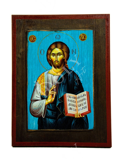 Jesus Christ icon, Handmade Greek Orthodox icon, Byzantine art wall hanging of our Lord on wood plaque, religious decor - TheHolyArt