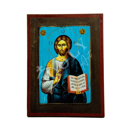 Jesus Christ icon, Handmade Greek Orthodox icon, Byzantine art wall hanging of our Lord on wood plaque, religious decor - TheHolyArt