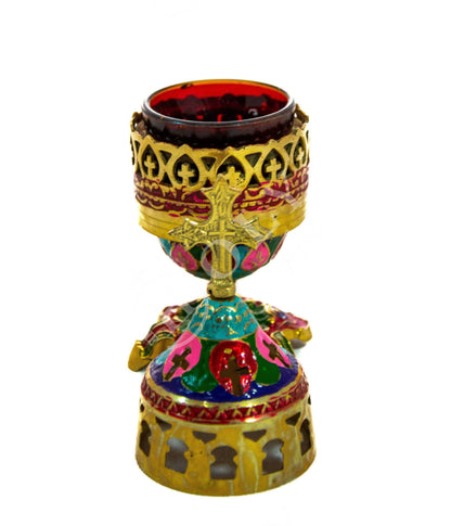 Christian Brass Table Oil Vigil Lamp with Cross, Hand-painted Prayer Standing Oil Lamp, Orthodox Oil Candle with glass cup, religious decor - TheHolyArt