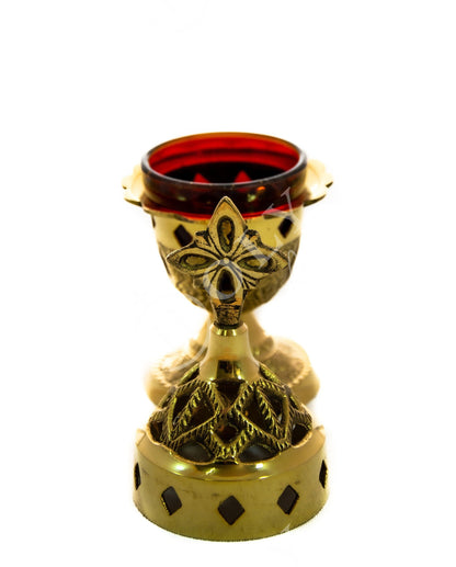 Christian Brass Table Oil Vigil Lamp with Cross, Hand-painted Prayer Standing Oil Lamp, Orthodox Oil Candle with glass cup, religious decor - TheHolyArt
