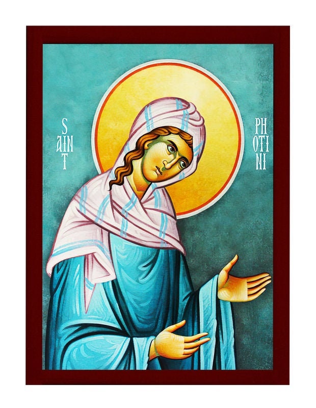 Saint Photine icon, Handmade Greek Orthodox icon St Photini the Samaritan, Byzantine art wall hanging on wood plaque icon, religious decor TheHolyArt