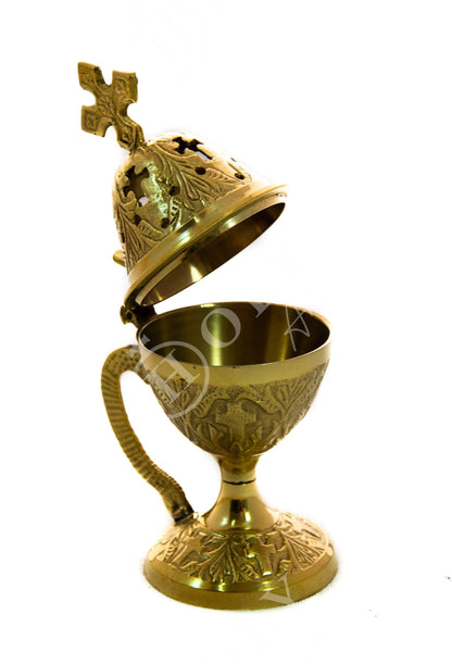 Christian Brass Resin Incense Burner, Greek Orthodox Thurible Incense holder, Metal Byzantine Home Censer Perfume burner, religious decor - TheHolyArt