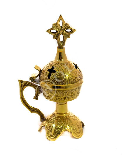 Christian Brass Resin Incense Burner, Greek Orthodox Thurible Incense holder, Metal Byzantine Home Censer Perfume burner, religious decor - TheHolyArt