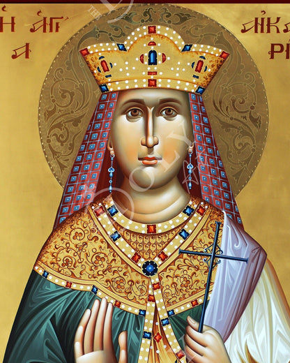 Saint Catherine icon, Handmade Greek Orthodox icon of St Katherine, Byzantine art wall hanging icon wood plaque, religious gift - TheHolyArt