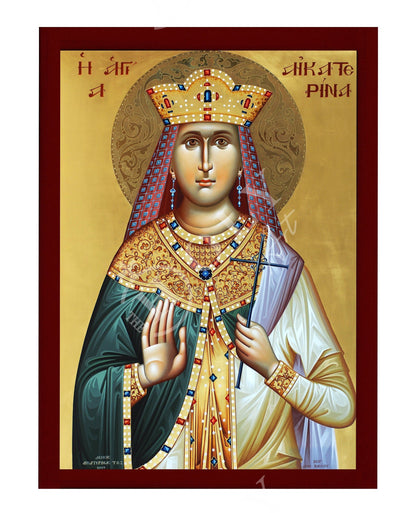 Saint Catherine icon, Handmade Greek Orthodox icon of St Katherine, Byzantine art wall hanging icon wood plaque, religious gift - TheHolyArt