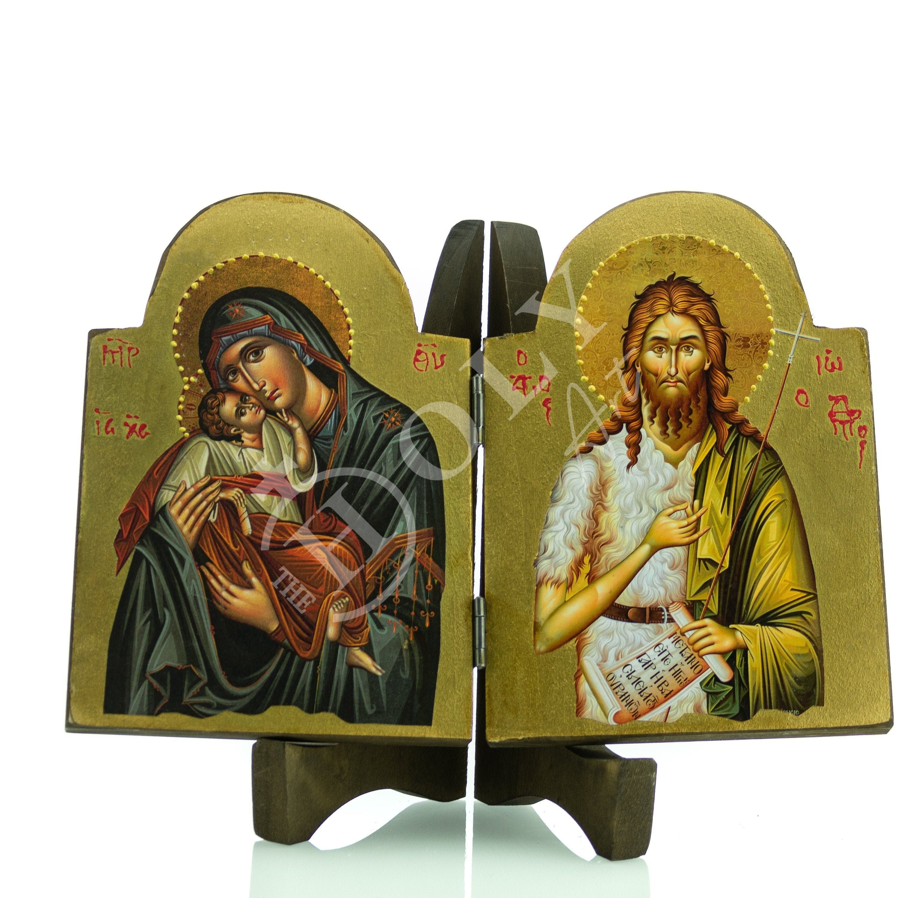 Virgin Mary icon & Saint John icon diptych, Mother of God Orthodox icon ...