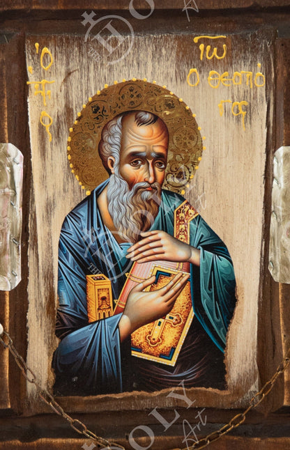 Saint John Evangelist icon, Orthodox icon St John the Theologian, Apostle John Byzantine art wall hanging, Handmade icon wood plaque 29x21cm - TheHolyArt