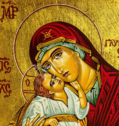 Hand painted Virgin Mary icon Panagia Glykophilousa, Handmade Greek Orthodox icon w/ gold leaf 22k of Theotokos, Byzantine art wall hanging - TheHolyArt
