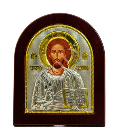 Jesus Christ icon, Handmade Silver Greek Orthodox icon of our Lord, Byzantine art wall hanging on wood plaque, religious icon home decor - TheHolyArt