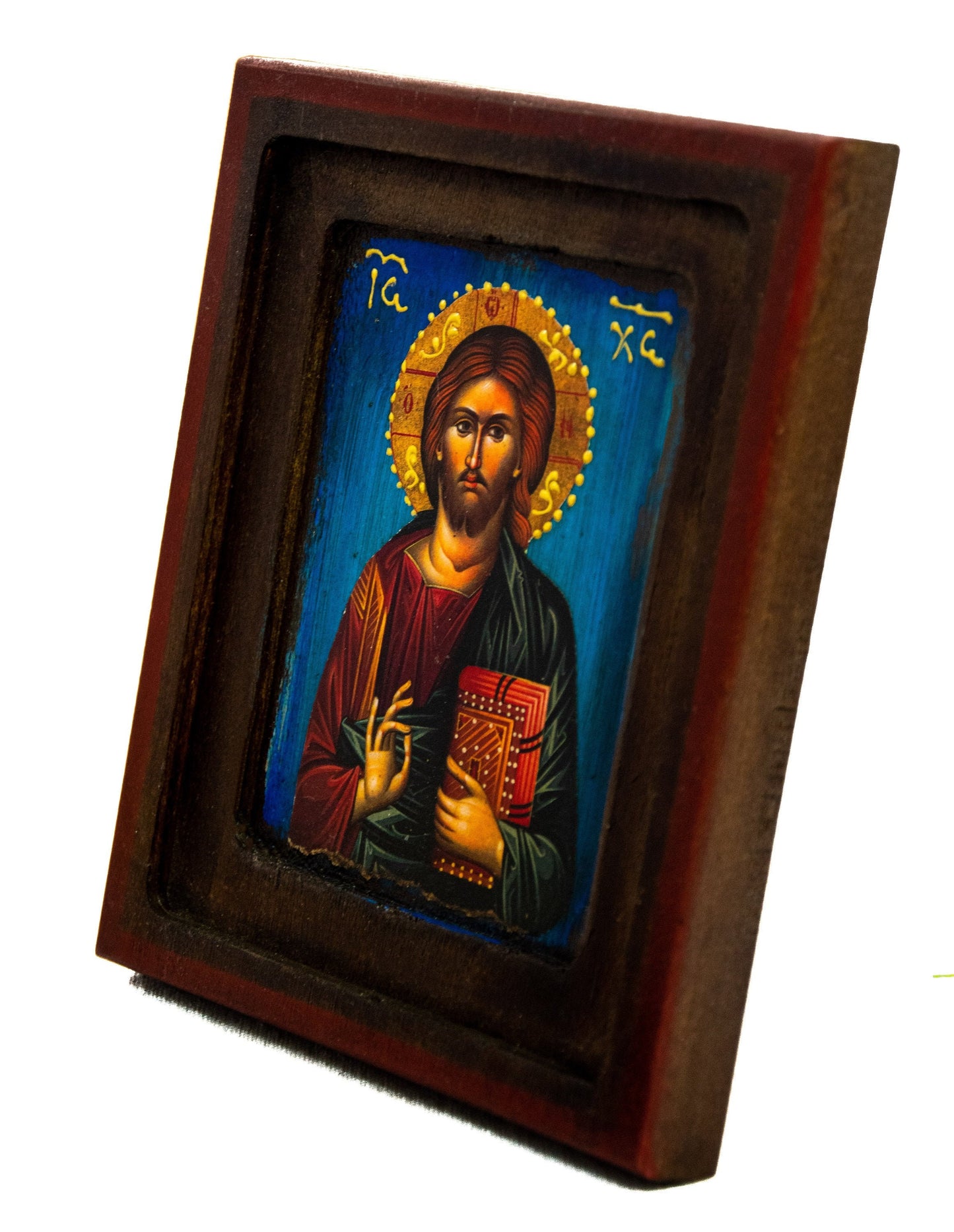 Jesus Christ icon, Handmade Greek Orthodox icon, Byzantine art wall hanging icon of our Lord on wood plaque, religious decor 19x15cm TheHolyArt