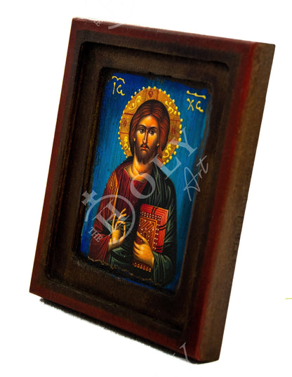 Jesus Christ icon, Handmade Greek Orthodox icon, Byzantine art wall hanging icon of our Lord on wood plaque, religious decor 19x15cm - TheHolyArt