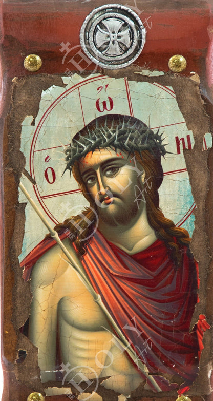 Jesus Christ icon Bridegroom, Handmade Greek Orthodox icon of Nymphios, Byzantine art wall hanging canvas wood plaque 30x14cm, wedding gift - TheHolyArt