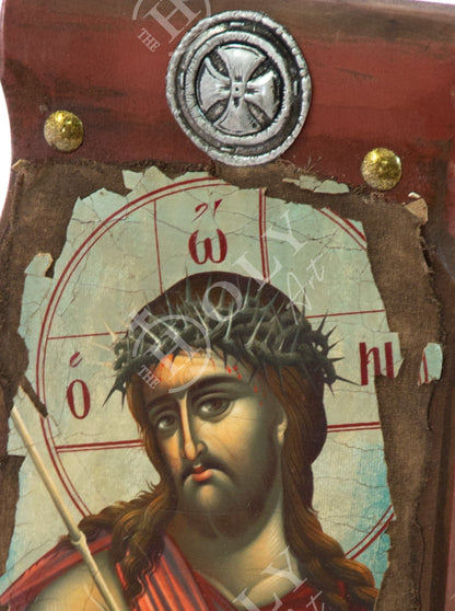 Jesus Christ icon Bridegroom, Handmade Greek Orthodox icon of Nymphios, Byzantine art wall hanging canvas wood plaque 30x14cm, wedding gift - TheHolyArt