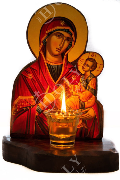 Christian Iconostasis with Holy Virgin Mary 30x22cm, Handmade Orthodox shrine of Our Lady,Byzantine altar wall hanging wood plaque - TheHolyArt