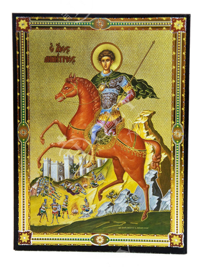 Saint Demetrius icon, Handmade Greek Orthodox icon of St Demetrios, Byzantine art wall hanging icon on wood plaque, religious decor 22x16cm - TheHolyArt