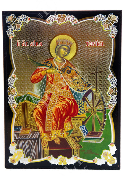 Saint Catherine icon, Handmade Greek Orthodox icon of St Katherine of Sinai, Byzantine art wall hanging icon plaque, religious decor 22x16cm - TheHolyArt