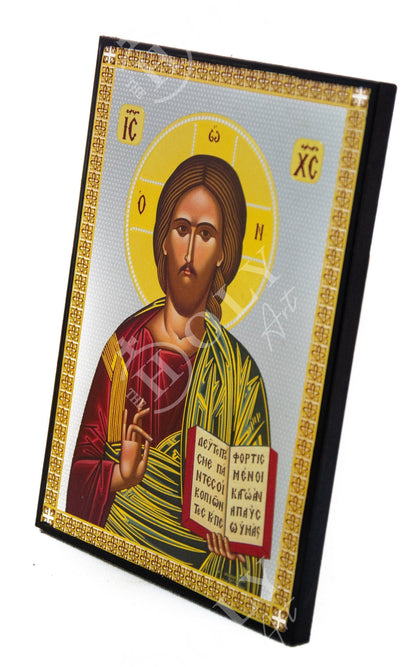 Jesus Christ icon, Handmade Greek Orthodox icon of our Lord, Byzantine art wall hanging on wood plaque, religious icon home decor 22x16cm - TheHolyArt