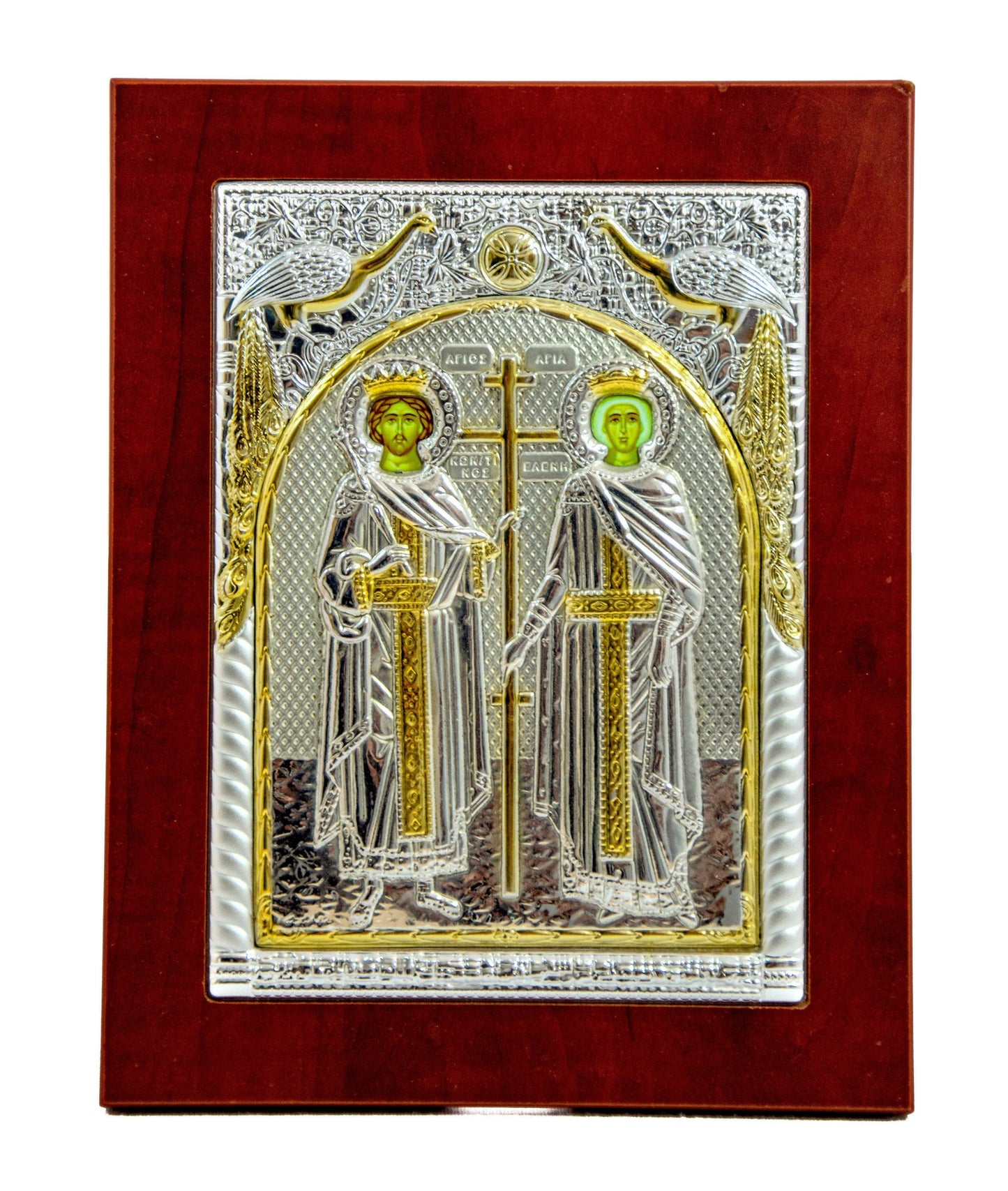 Saint Constantine icon & Saint Helen icon, Handmade Silver Greek Christian Orthodox Icon St Constantine and Helen Byzantine art wall hanging TheHolyArt