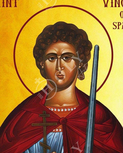 Saint Vincent of Spain icon, Handmade Greek Orthodox Catholic icon of St Vincent, Byzantine art wall hanging icon on wood plaque decor - TheHolyArt