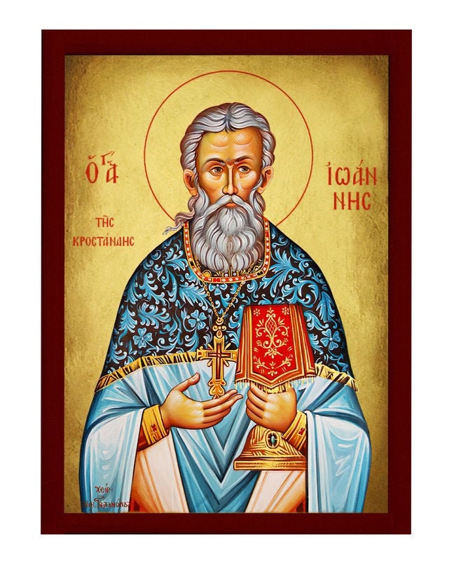 Saint John of Kronstadt icon, Handmade Christian Orthodox icon of St John the Righteous, Religious art wall hanging on wood plaque gift TheHolyArt