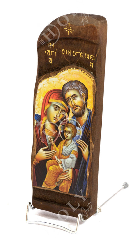 The Holy Family icon, Handmade Greek Orthodox icon, Byzantine art wall hanging icon on wood plaque, religious decor - TheHolyArt