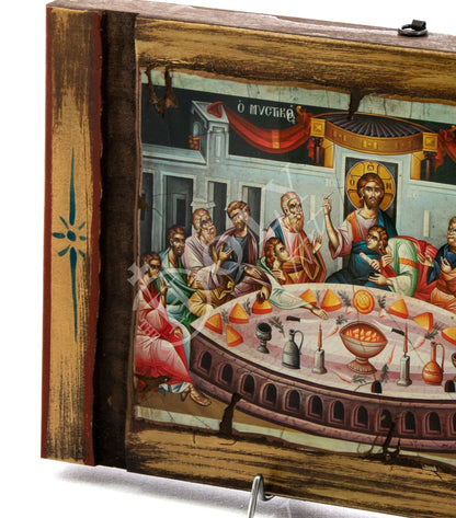 The Last Supper Orthodox icon, Jesus Christ icon, Handmade canvas Byzantine art wall hanging of Holy Communion wood plaque 38x25cm, religious decor - TheHolyArt