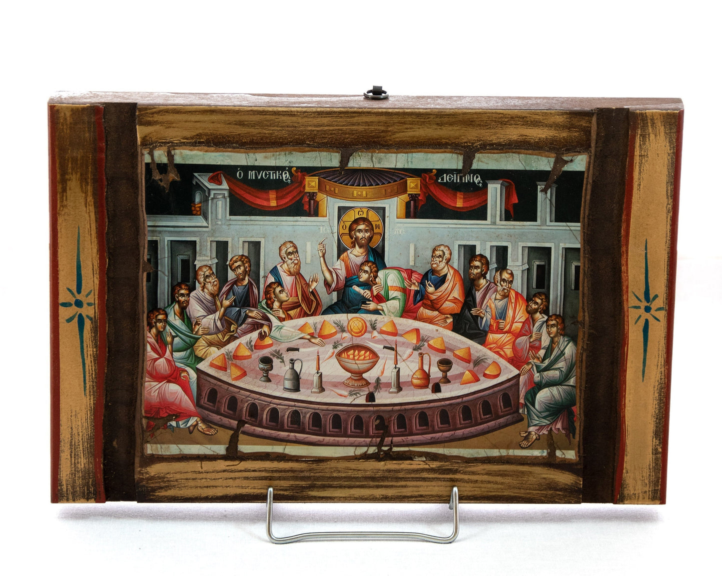 The Last Supper Orthodox icon, Jesus Christ icon, Handmade canvas Byzantine art wall hanging of Holy Communion wood plaque 38x25cm, religious decor TheHolyArt