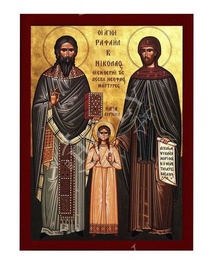 Saint Raphael Saint Nicholas Saint Irene icon Lesvos, Byzantine art wall hanging, Handmade Greek Orthodox icon wood plaque, religious gift(2) - TheHolyArt