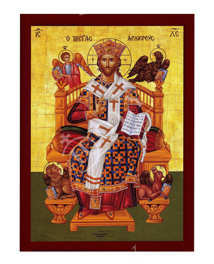 Jesus Christ icon, The Great High Priest handmade Greek Orthodox icon, Byzantine art wall hanging on wood plaque, religious decor - TheHolyArt