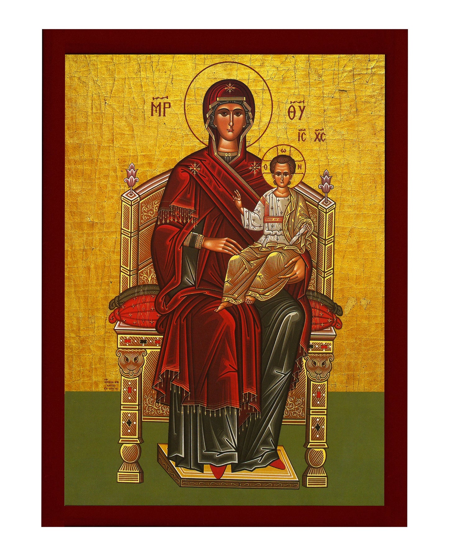 Virgin Mary icon Panagia Enthroned, Greek Christian Orthodox Icon, Mother of God Byzantine art, Theotokos handmade wall hanging wood plaque TheHolyArt