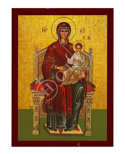 Virgin Mary icon Panagia Enthroned, Greek Christian Orthodox Icon, Mother of God Byzantine art, Theotokos handmade wall hanging wood plaque - TheHolyArt