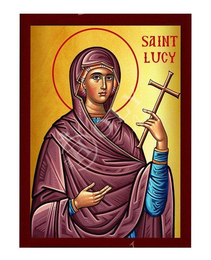 Saint lucy icon, handmade greek catholic orthodox icon of st lucy of syracuse, byzantine art wall hanging wood plaque, religious gift - TheHolyArt