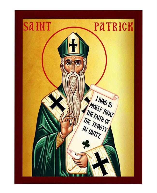 Saint Patrick icon, Handmade Greek Orthodox Catholic icon of St Patrick, Byzantine art wall hanging icon wood plaque, religious gift TheHolyArt