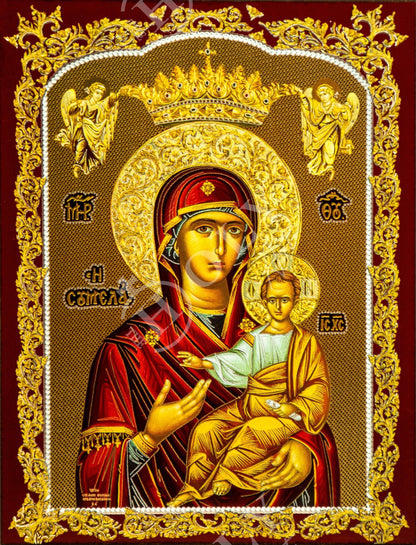 Virgin Mary icon Panagia Soumela, Handmade Greek Orthodox Icon, Mother of God Byzantine art wall hanging, Theotokos religious wood plaque - TheHolyArt