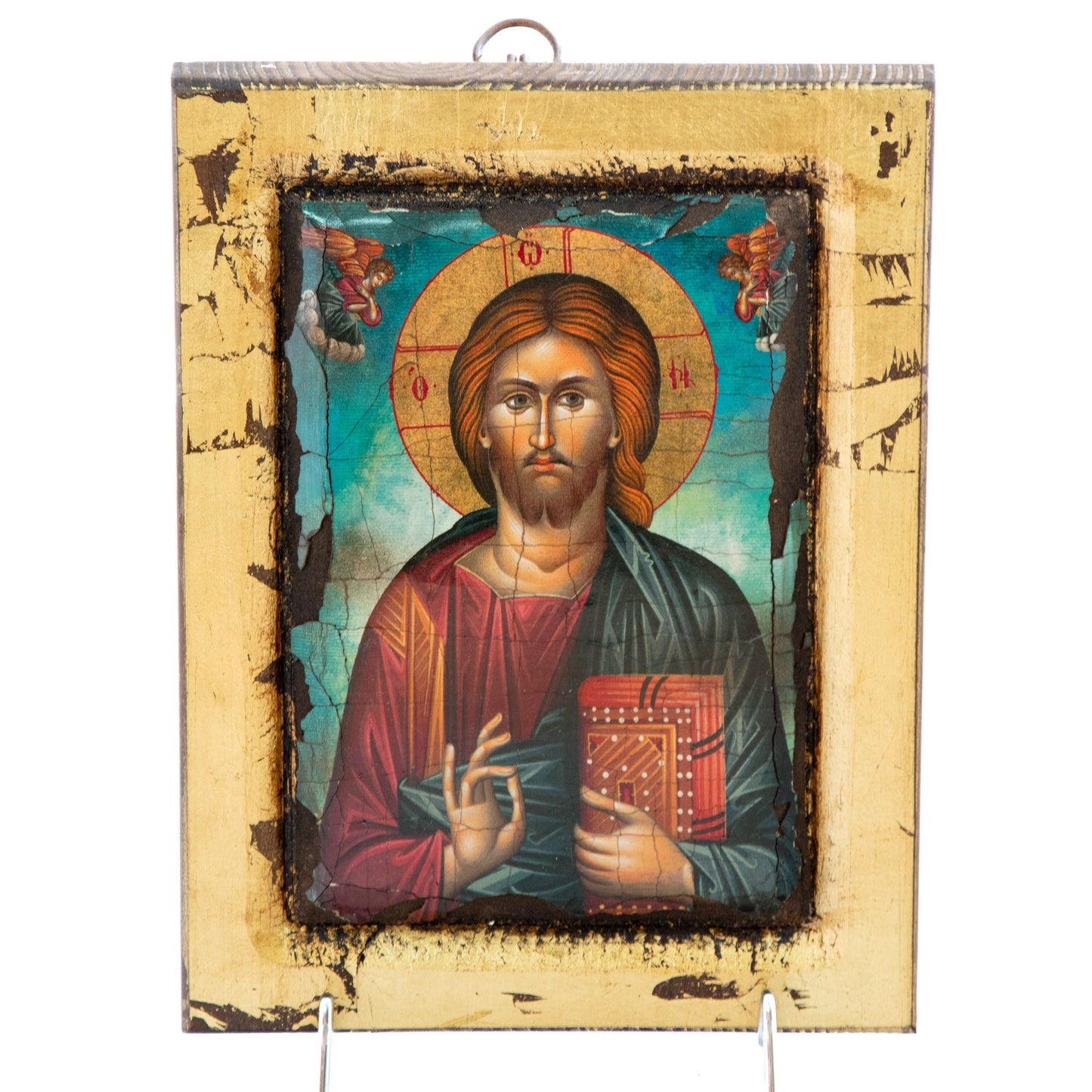 Jesus Christ icon, Handmade Greek Orthodox icon of our Lord, Byzantine art wall hanging canvas icon w gold leaf wood plaque, wedding gift TheHolyArt
