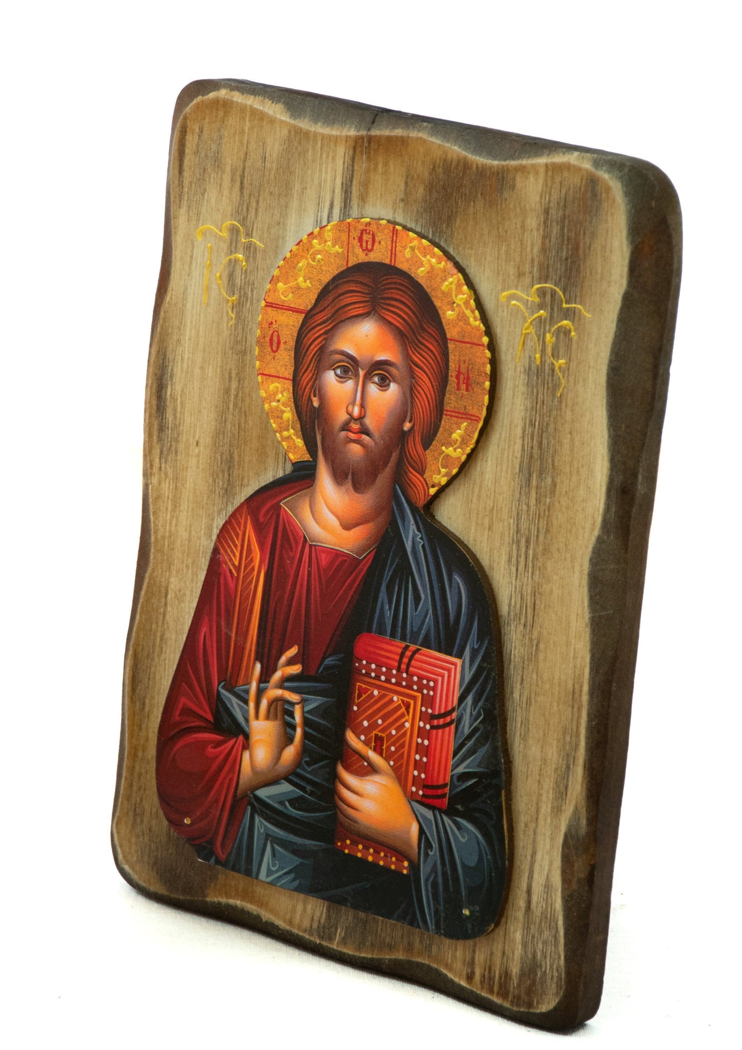Jesus Christ icon, Handmade Greek Orthodox icon of our Lord, Byzantine art wall hanging on wood plaque, religious home decor TheHolyArt