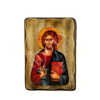 Jesus Christ icon, Handmade Greek Orthodox icon of our Lord, Byzantine art wall hanging on wood plaque, religious home decor - TheHolyArt