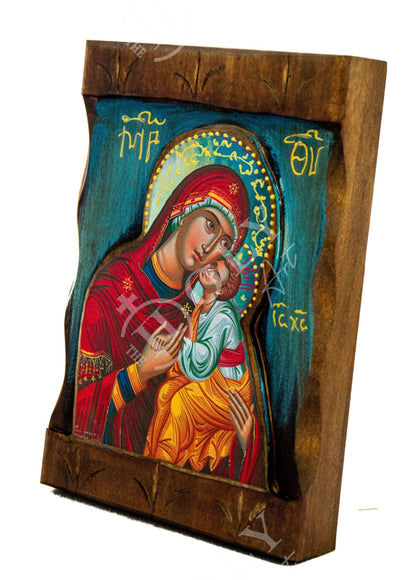 Virgin Mary icon Panagia Glykophilousa, Handmade Greek Orthodox Icon, Byzantine wood plaque - TheHolyArt