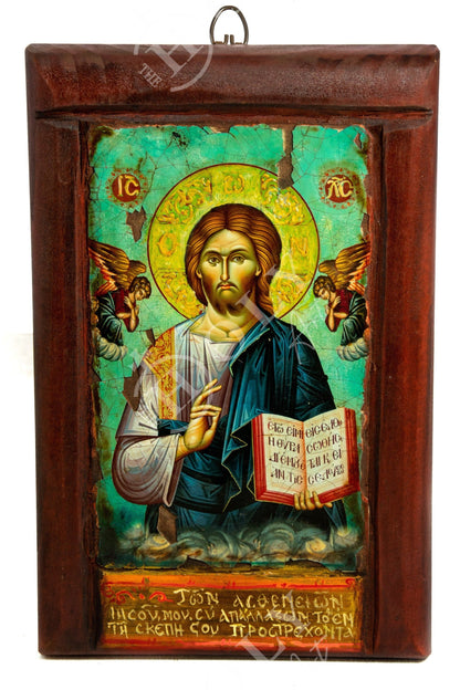 Jesus Christ icon, Handmade Greek Orthodox icon of our Lord, Byzantine art wall hanging canvas icon wood plaque 37x24cm, religious decor - TheHolyArt