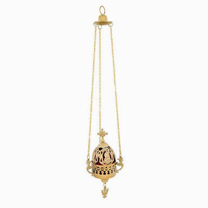 Christian Brass Hanging Oil Vigil Lamp with Cross, Prayer Hanging Oil Lamp, Orthodox Oil Candle with glass cup, religious decor - TheHolyArt