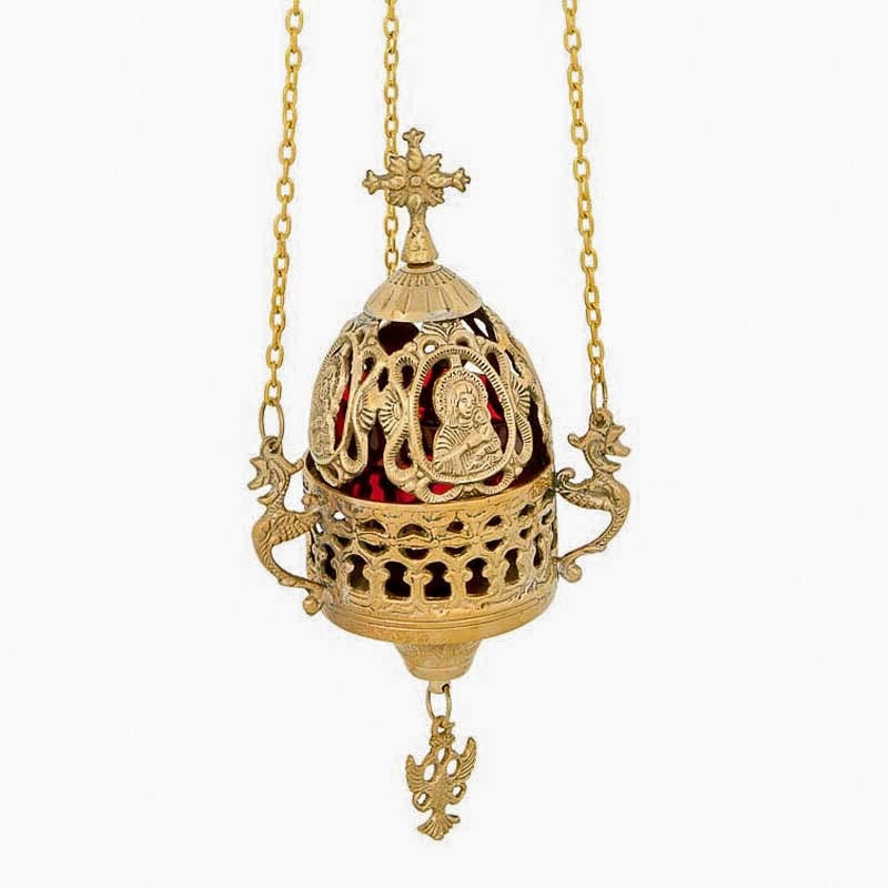 Christian Brass Hanging Oil Vigil Lamp with Cross, Prayer Hanging Oil Lamp, Orthodox Oil Candle with glass cup, religious decor TheHolyArt