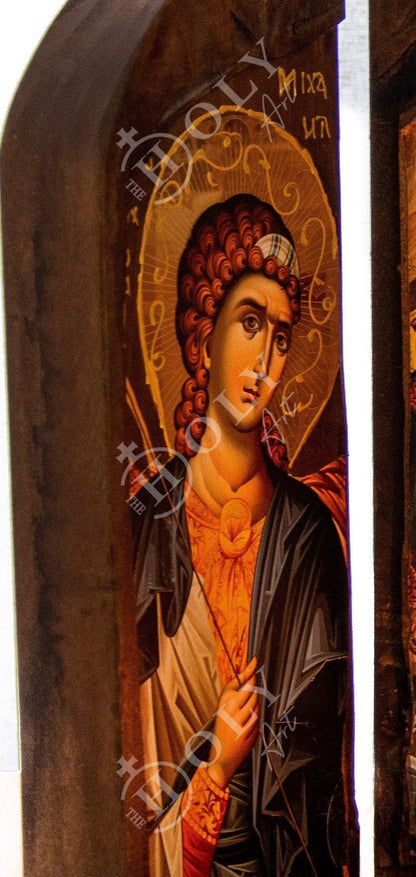 Handmade Iconostasis with Resurrection of Jesus Christ Archangel Michael Archangel Gabriel - TheHolyArt