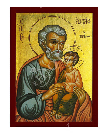 Saint Joseph icon, Handmade Greek Orthodox icon of St Joseph the Betrothed, Byzantine wood plaque - TheHolyArt