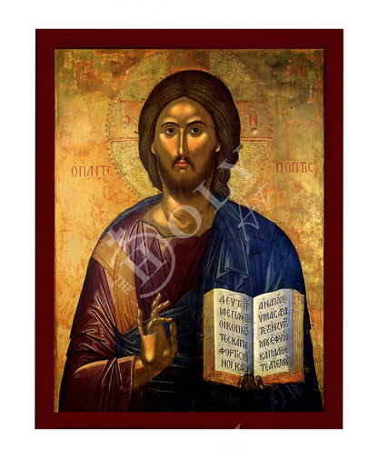 Jesus Christ icon, Handmade Greek Orthodox icon of our Lord, Byzantine art wall hanging on wood plaque, religious icon home decor - TheHolyArt