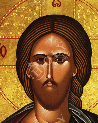 Jesus Christ icon, Handmade Greek Orthodox icon of our Lord, Byzantine art wall hanging on wood plaque, religious icon home decor - TheHolyArt