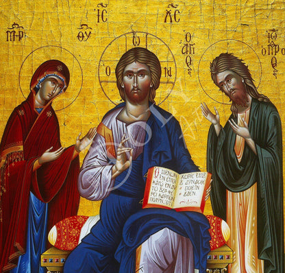 Jesus Christ icon Deisis, Handmade Greek Orthodox icon of our Deesis, Byzantine art wall hanging on wood plaque, religious icon home decor - TheHolyArt