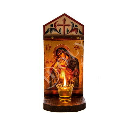 Christian Iconostasis with Virgin Mary, Handmade Mount Athos Orthodox shrine with Mother of God,Byzantine altar wall hanging wood plaque - TheHolyArt